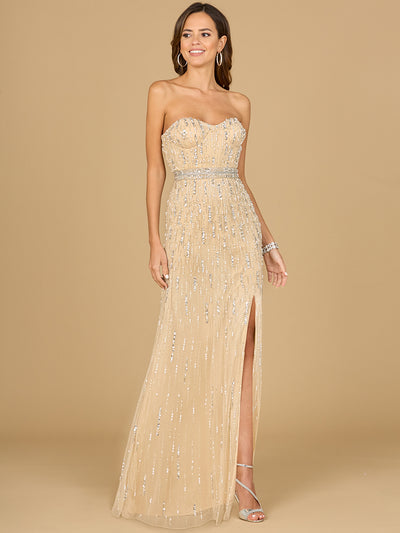 Lara 29035 - Strapless Beaded Gown with Slit