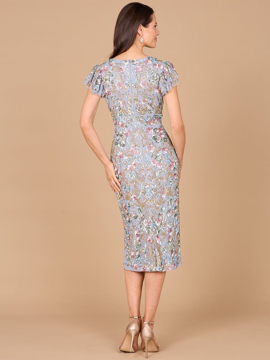 Lara 29036 - Floral Beaded Midi Dress