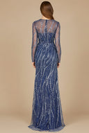 Long Sleeve Sheath Gown with Silver Beads