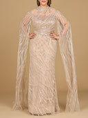 High Neck Gown with Long Cape Sleeves
