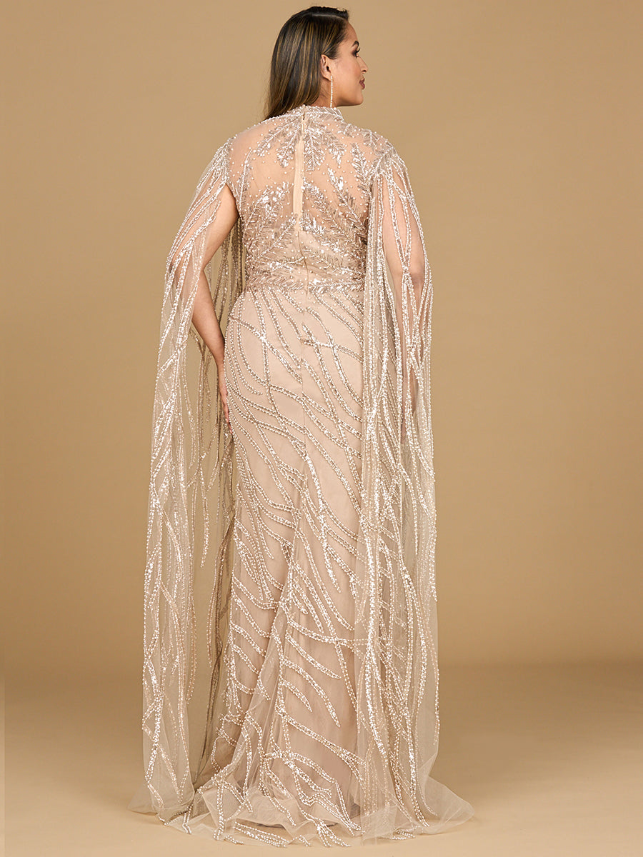 Lara 29042 - High Neck Gown with Long Cape Sleeves