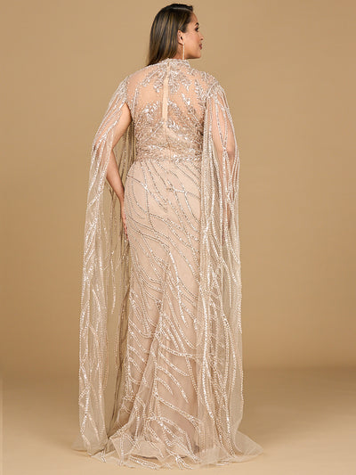 Lara 29042 - High Neck Gown with Long Cape Sleeves