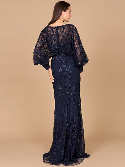 Lara 29043 - Long Bishop Sleeve Lace Gown
