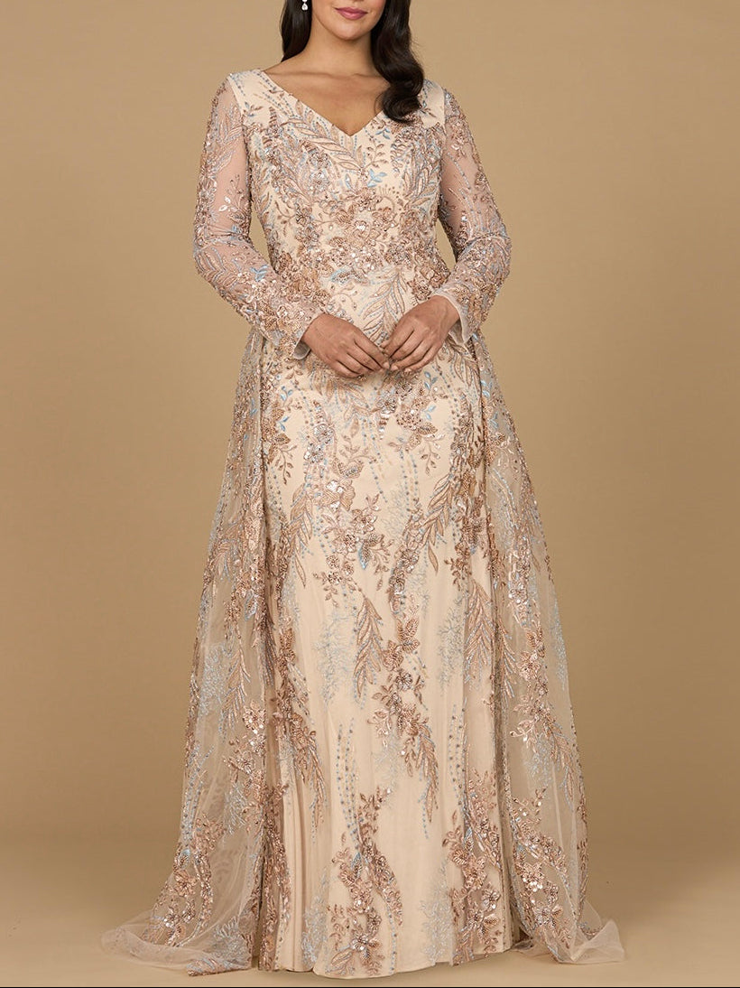 chinese dress ladies The Andréa Pleated Belle Sleeve Gown Champagne / 16