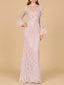 Long Sleeve Sheath Gown with Feathers