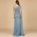 One Shoulder Fitted Gown with Cape Sleeve | Lara 29051