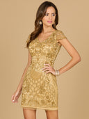 Gold Cap Sleeve Cocktail Dress