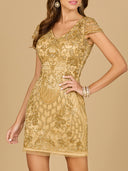 Gold Cap Sleeve Cocktail Dress