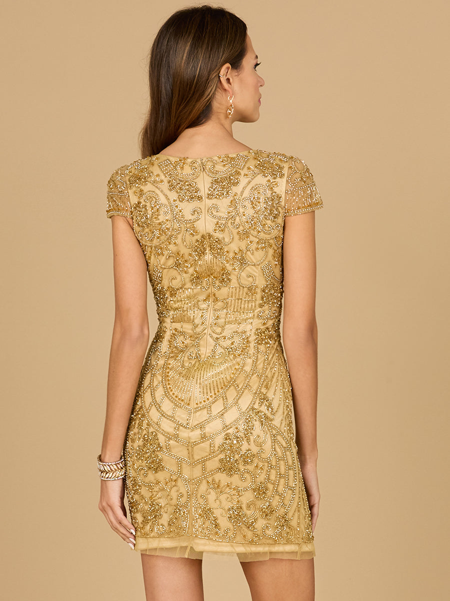 Lara 29063 - Gold Cap Sleeve Cocktail Dress