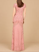 Beaded Cap Sleeve Gown With V-Neckline - OUTLET