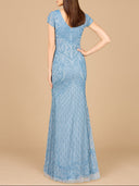 Beaded Cap Sleeve Gown With V-Neckline - OUTLET