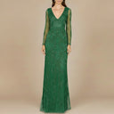 Elegant Long Sleeve Beaded Gown  - OUTLET