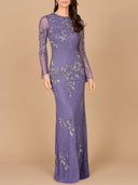 Long Sleeve, High Neck Beaded Gown - OUTLET