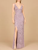 Embellished Gown with Slit And Spaghetti Straps  - OUTLET