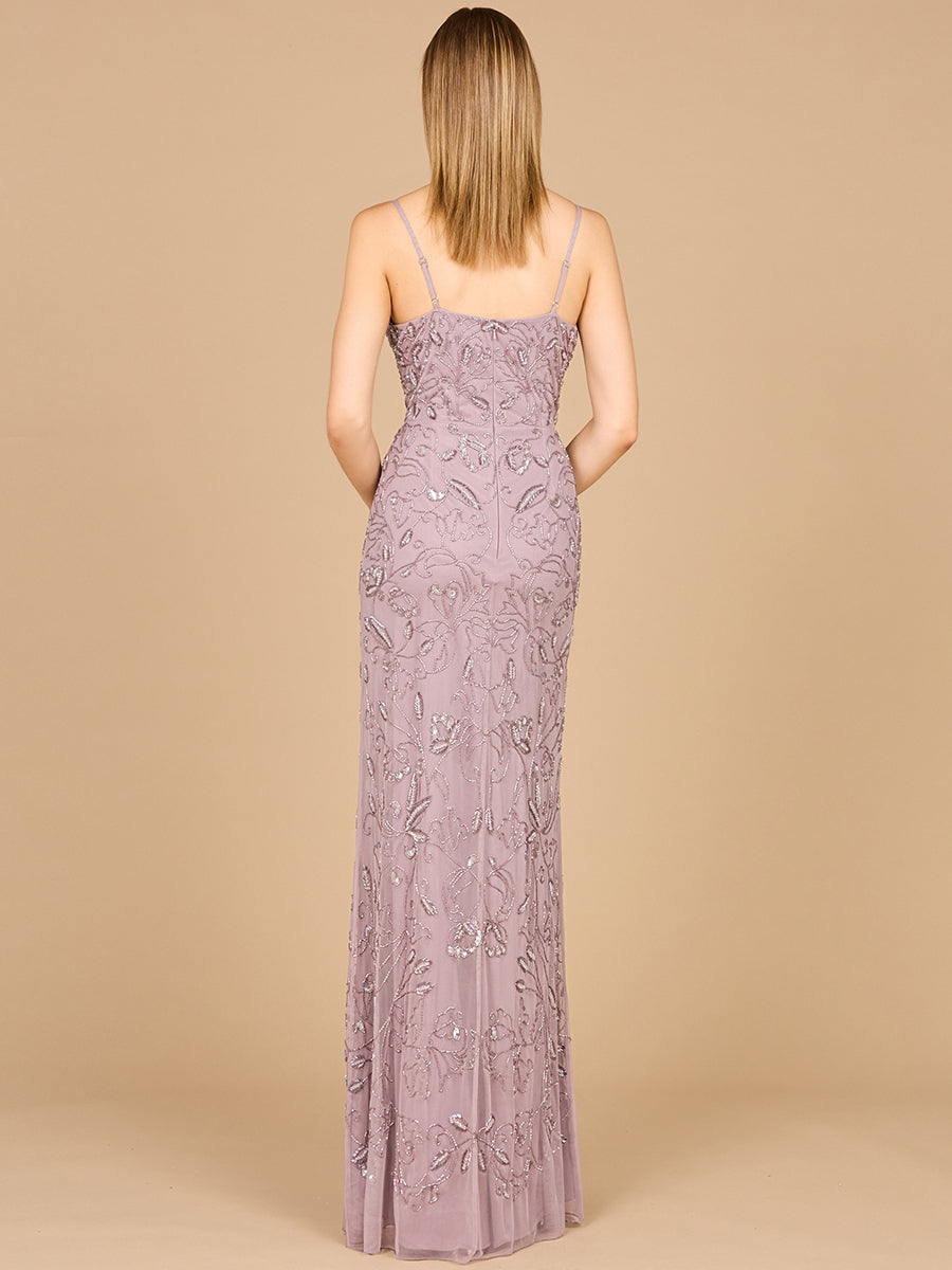 Lara 29081 - Embellished Gown with Slit And Spaghetti Straps