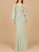 Long Cape Sleeves Beaded Dress  - OUTLET
