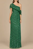 Off Shoulder Sheath Beaded Gown - OUTLET