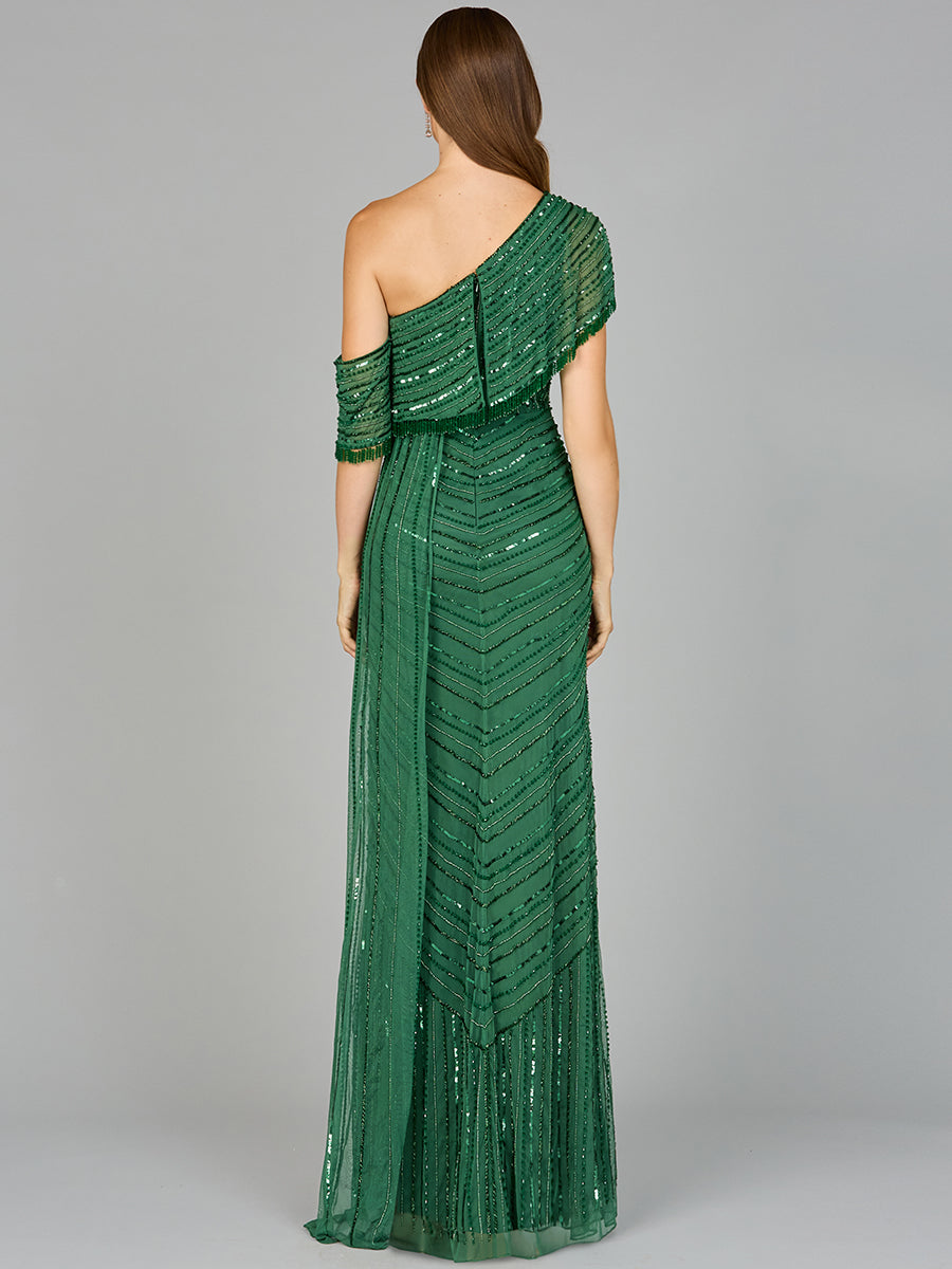 Lara 29084 Off Shoulder Sheath Beaded Gown