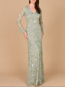 Beaded Dress with Sheer Long Sleeves