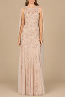 Mermaid Beaded Dress with Long Cape - OUTLET