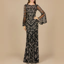 Bell Sleeved High Neck Beaded Gown
