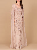 Beaded Sheath Dress with Long Cape