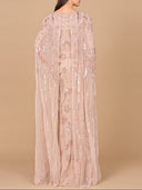 Beaded Sheath Dress with Long Cape