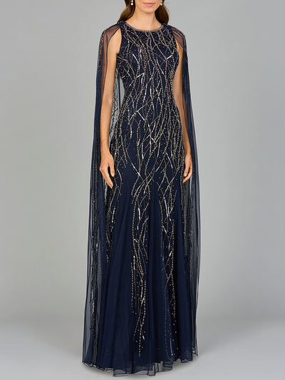Lara 29093 - Elegant Beaded Dress with Long Cape