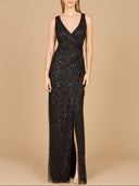 Beaded Black Gown with Slit