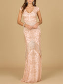 Cap Sleeve Beaded Gown with Fringe | 29098