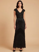Cap Sleeve Beaded Gown with Fringe | 29098