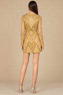Long Sleeve Beaded Cocktail Dress