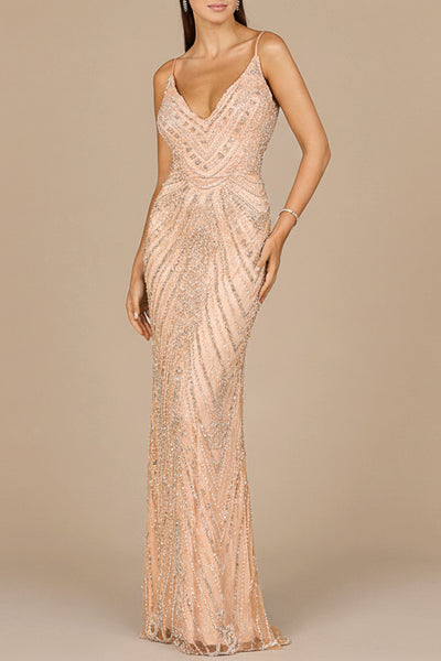 beaded spaghetti strap dress SPAGHETTI STRAP EMBROIDERED BEIGE GOWN WITH BEADED TULLE SKIRT | CULT MIA
