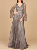 Beaded Long Dress with Flare Sleeves