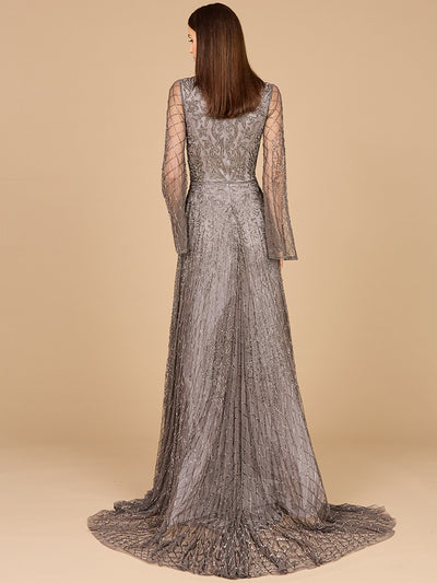 Lara 29115 - Beaded Long Dress with Flare Sleeves