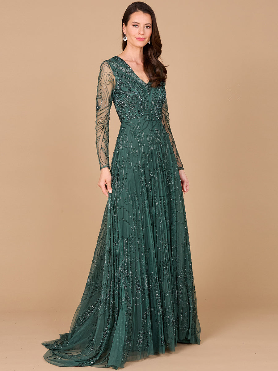 Lara 29116 - A-line Beaded Dress with Sleeves