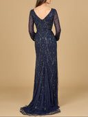 V-Neck Beaded Gown with Sleeves