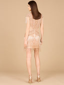 Beaded Fringe Short Dress with Cap Sleeves