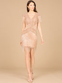 Beaded Fringe Short Dress with Cap Sleeves