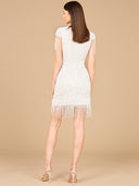 Beaded Fringe Short Dress with Cap Sleeves