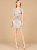 Beaded Fringe Short Dress with Cap Sleeves