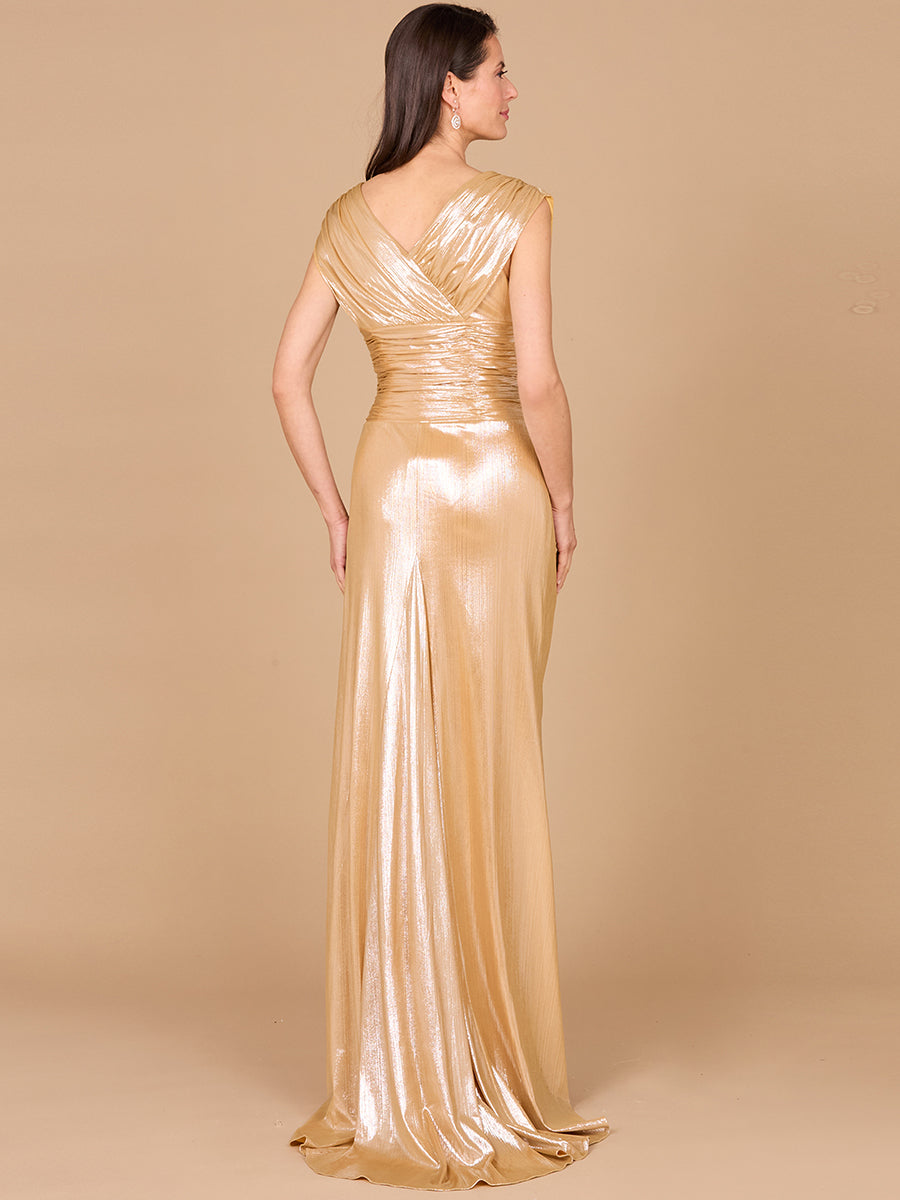 V-Neck Metallic Dress with Slit - Outlet Green / 18 V-Neck Metallic Dress with Slit - Outlet Green / 18