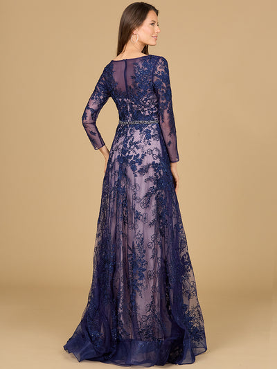 Lara 29132 - Long Sleeve V-Neck Lace Gown