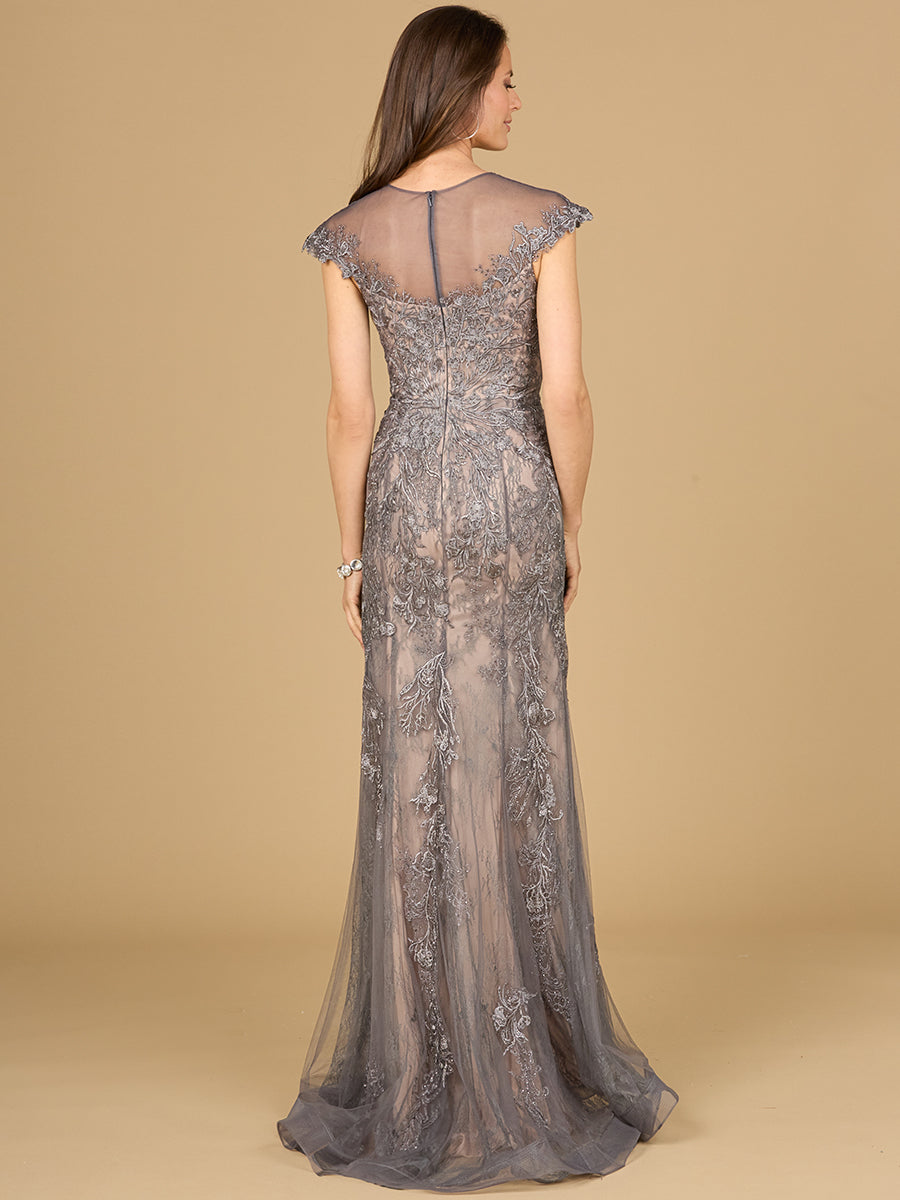 Lara 29134 - Sheath Lace Gown with Cap Sleeves