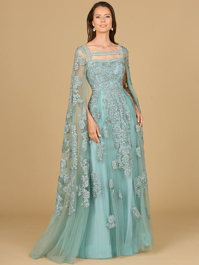 Lara 29138 - Lace Gown with Long Cape Sleeves