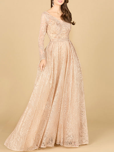 Lara 29142 - Long Sleeve, A-line Gown with a V-Neckline