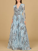 Long Sleeve V-Neck A-Line Gown
