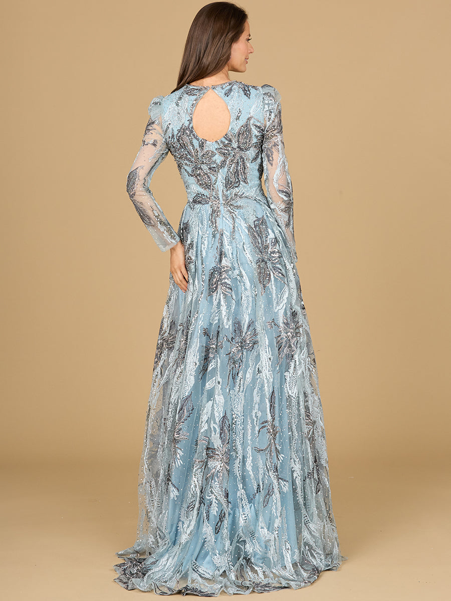 Lara 29147 - Long Sleeve V-Neck A-Line Gown