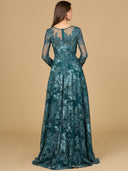 Lara 29148 - Long Sleeve, Illusion Neck Gown-Dress-Lara-Lara