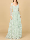 Long Sleeve Beaded Lace Gown | 29151
